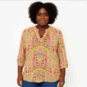 Talbots Yellow Paisley Floral Petite Sz Lg